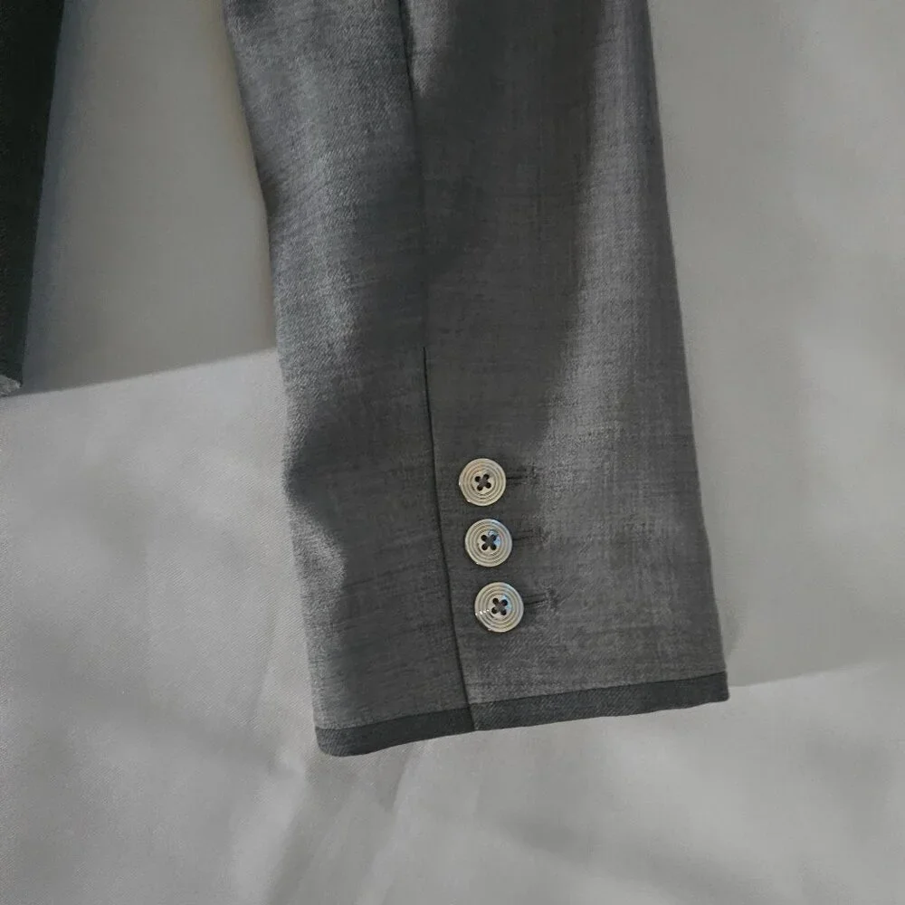 White House Black Market Women's Gray Wool Blend Contrast Panel Suit Jacket Sz 8 - Picture 14 of 14
